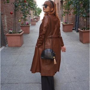 Real leather full length brown trench coat